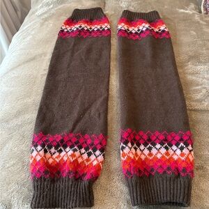 Brown Knit Leg Warmers with Pink and Orange Pattern